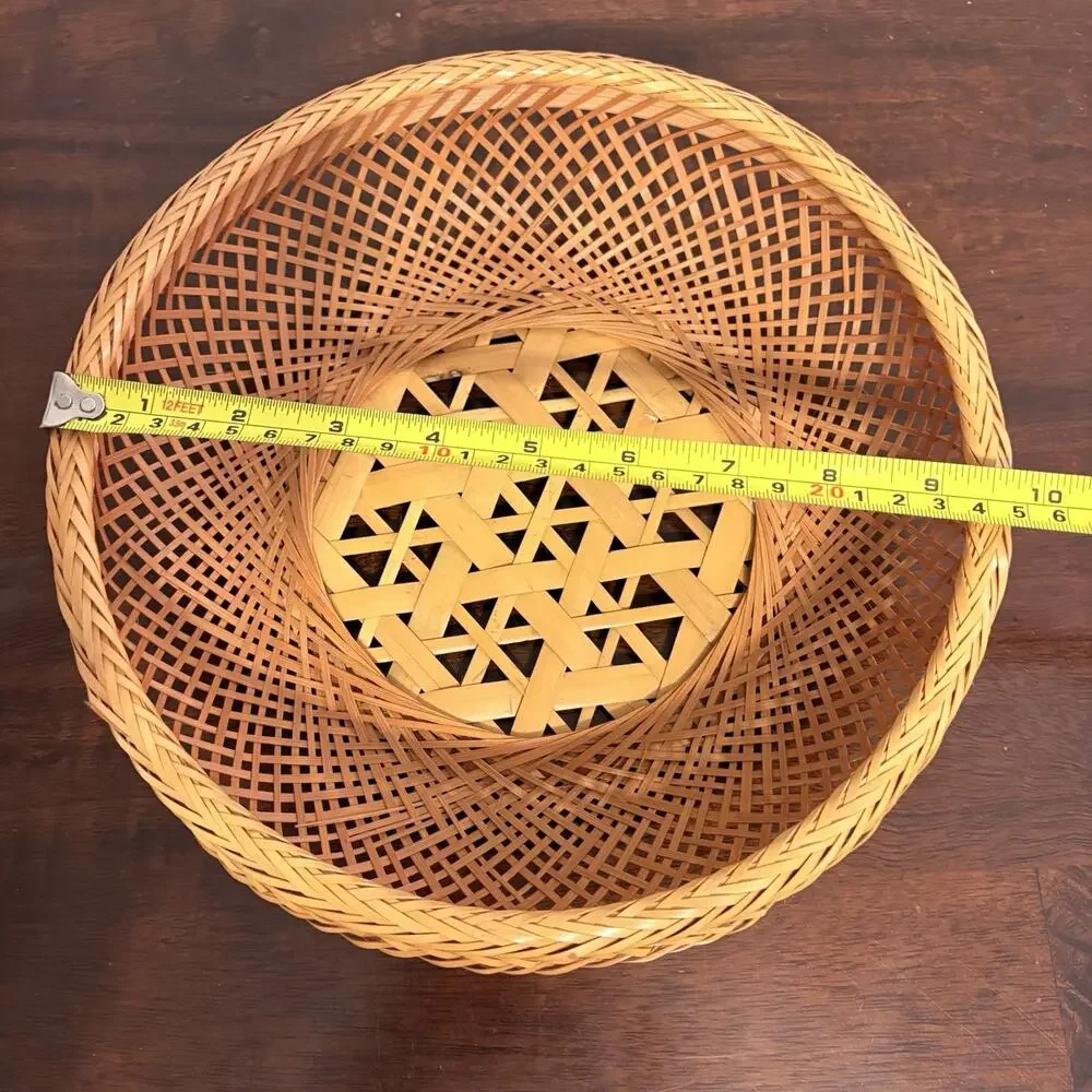 VTG MCM Woven Wicker Rattan Basket Boho Hand Woven Table Wall Decor 9.5” Japan